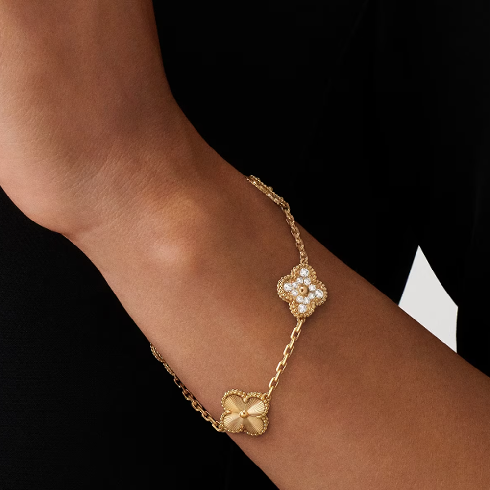 Bernstein Armband - Gold / Diamant Muster